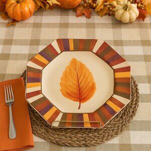 Sweet Olive Designs Lisa Levy Fall Leaf Octagonal Plate 10.5 in Microwave Safe